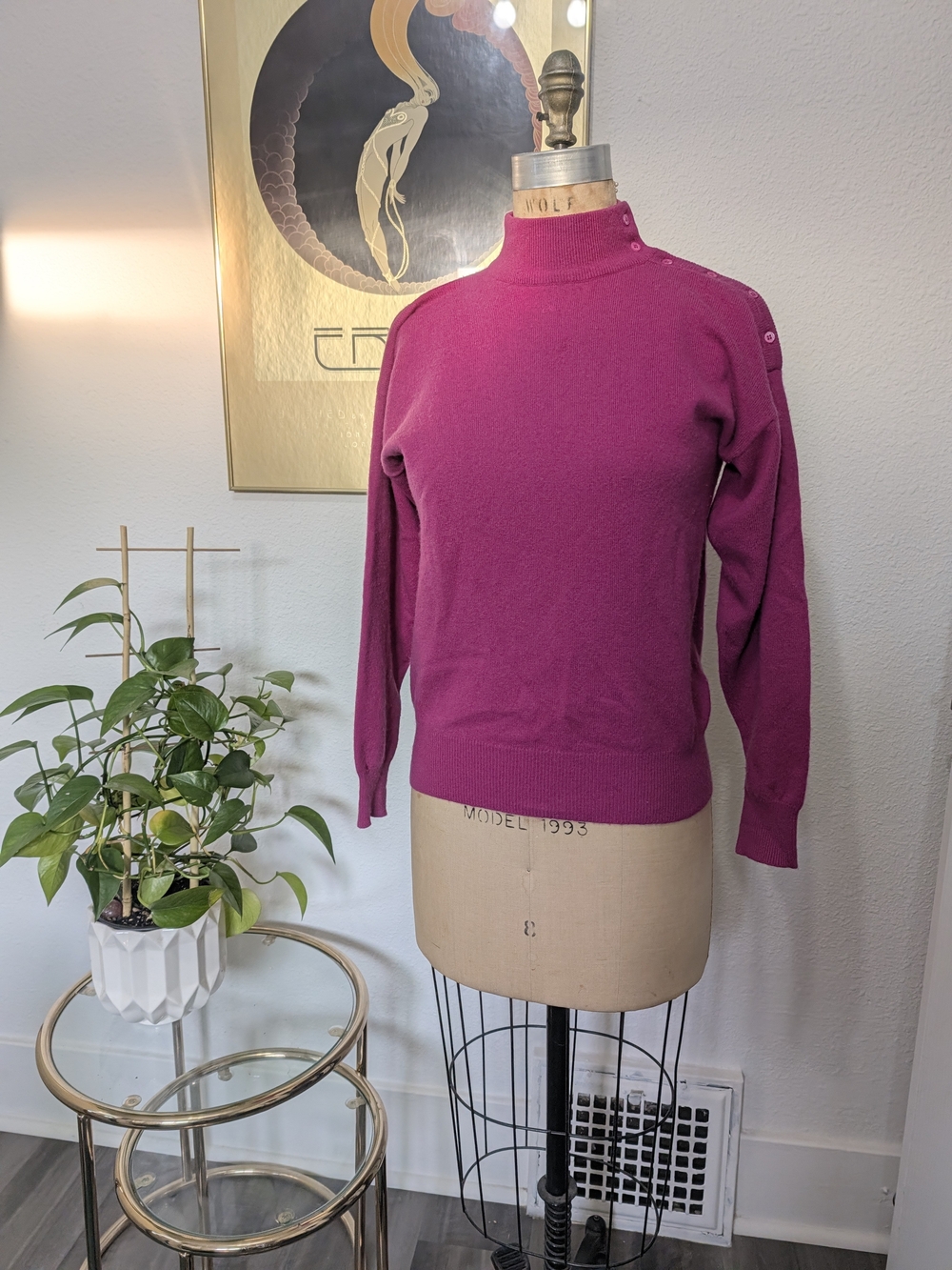 Vintage Women's Robinson's Fuchsia Mock Neck Cashmere Sweater
